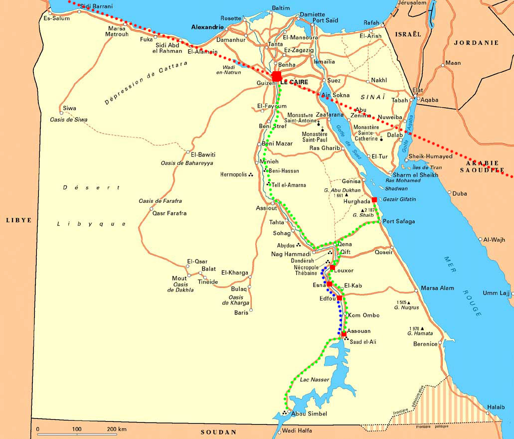 carte de notre parcours en Egypte